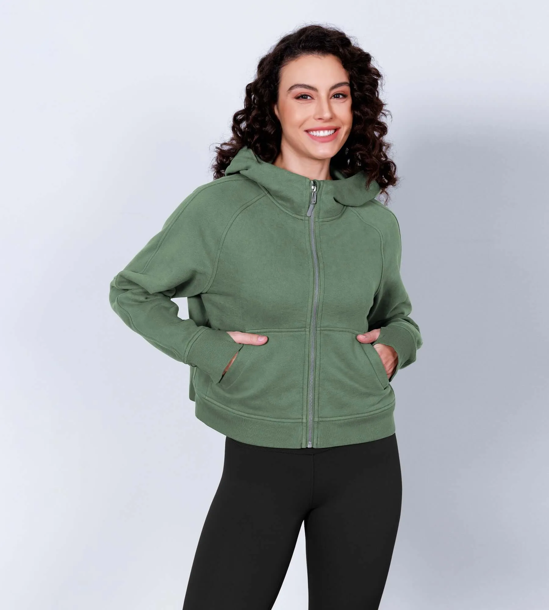Women's Full Zipper Fleece Lined Cropped Hoodie