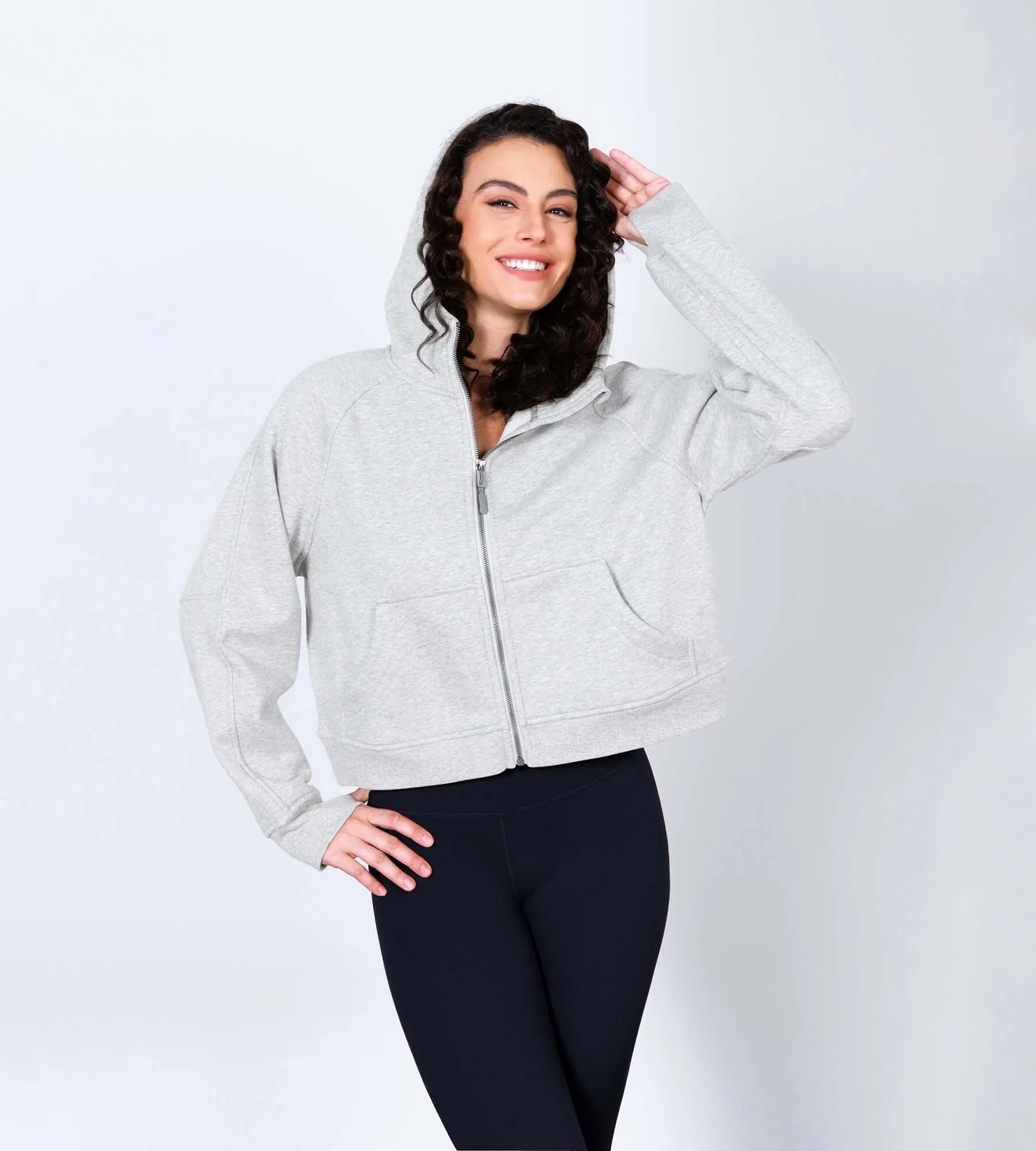 Women's Full Zipper Fleece Lined Cropped Hoodie