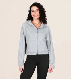 Women's Full Zipper Fleece Lined Cropped Hoodie