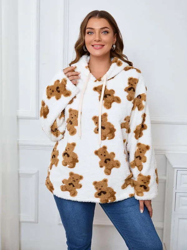 Women's Plus Size Plush Teddy Bear Fleece Hoodie