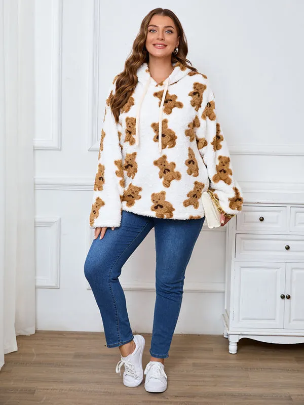 Women's Plus Size Plush Teddy Bear Fleece Hoodie