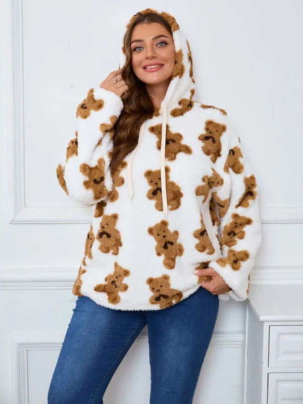 Women's Plus Size Plush Teddy Bear Fleece Hoodie