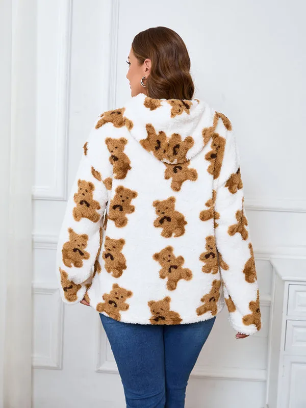 Women's Plus Size Plush Teddy Bear Fleece Hoodie