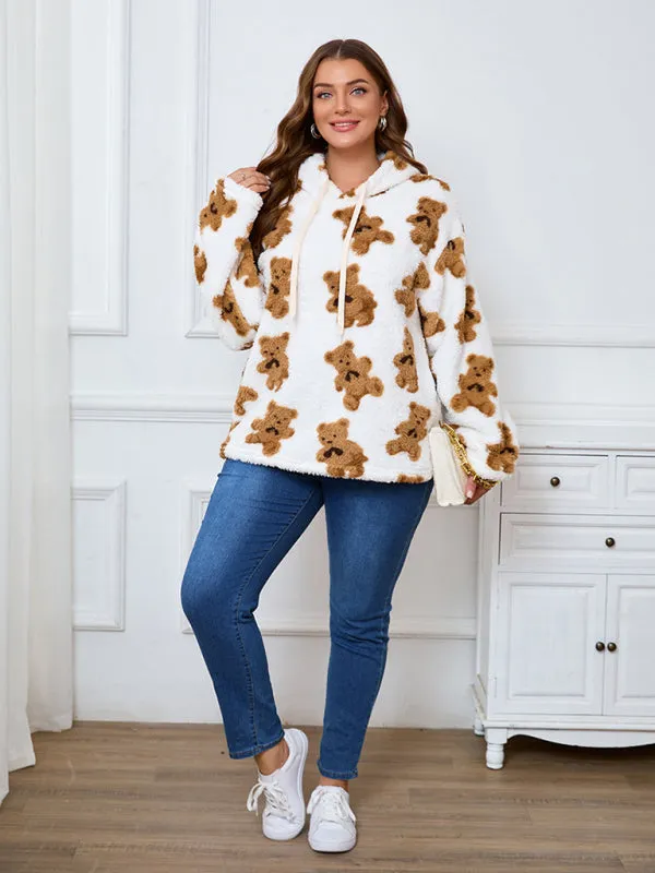 Women's Plus Size Plush Teddy Bear Fleece Hoodie