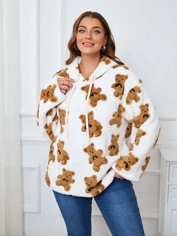 Women's Plus Size Plush Teddy Bear Fleece Hoodie