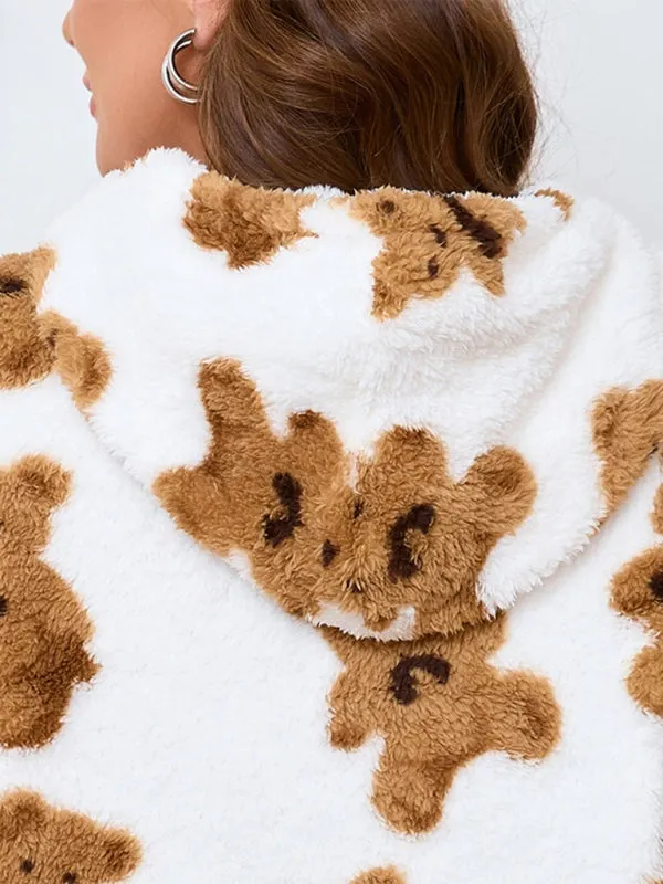 Women's Plus Size Plush Teddy Bear Fleece Hoodie