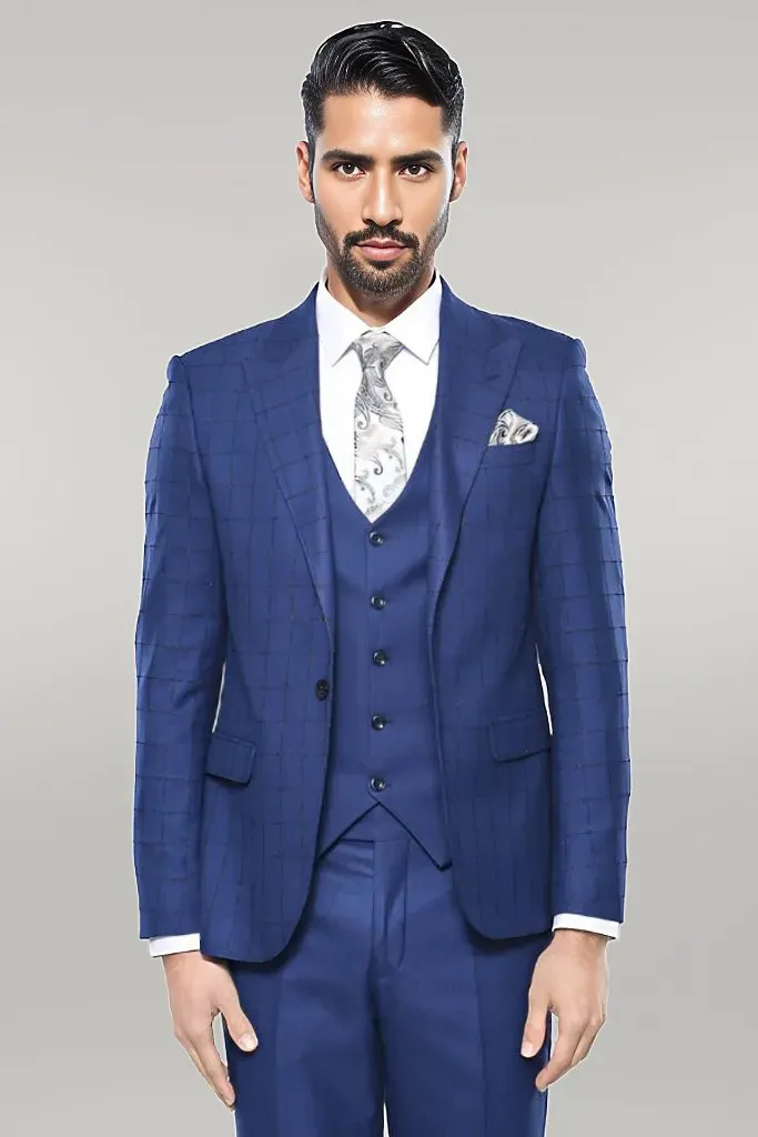 WSS Blue Vested Suit With Plaid Blazer  - Singen