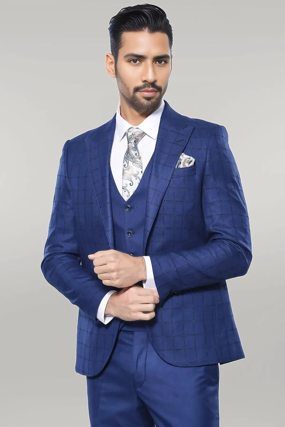 WSS Blue Vested Suit With Plaid Blazer  - Singen