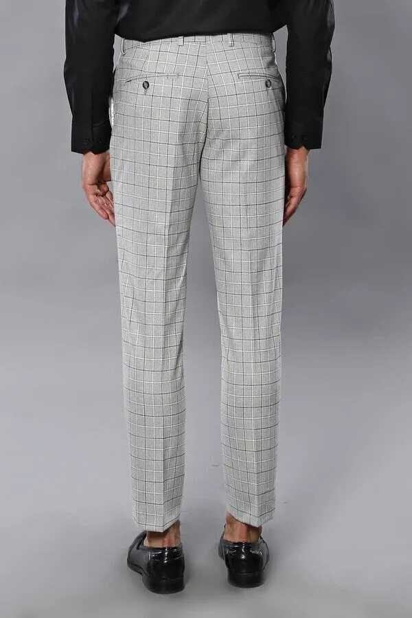 WSS Plaid Slim-Fit Light Grey Men Trousers  - Singen
