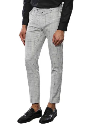 WSS Plaid Slim-Fit Light Grey Men Trousers  - Singen