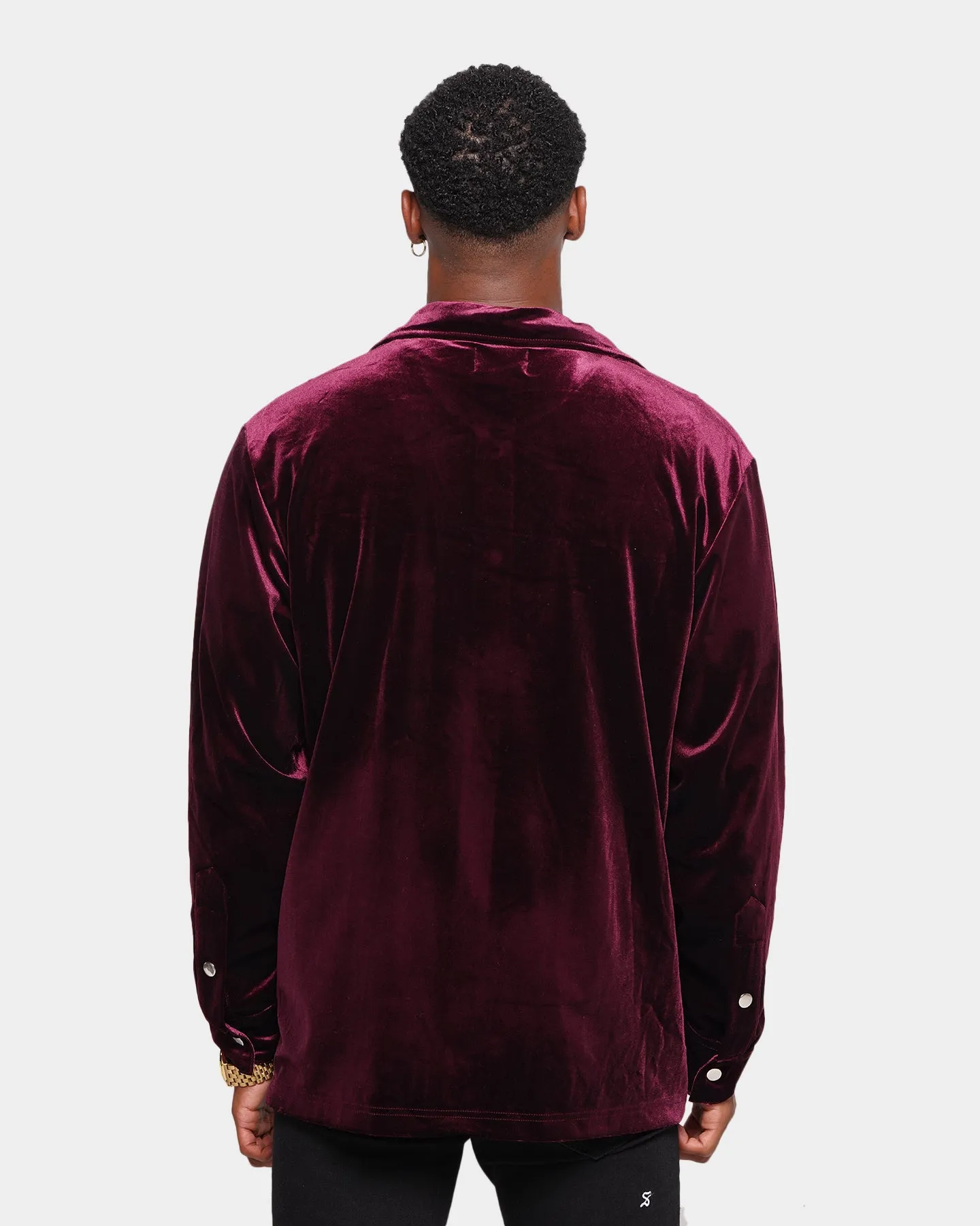 XXIII Uzair Velour Button Up Shirt Burgundy